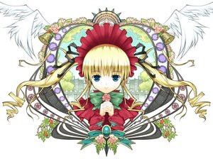 Rating: Safe Score: 0 Tags: 1girl bird blonde_hair blue_eyes bonnet bow capelet cup dress drill_hair flower green_bow image long_hair long_sleeves looking_at_viewer red_dress rose shinku sidelocks solo twin_drills twintails wings User: admin