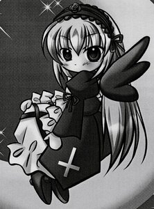 Rating: Safe Score: 0 Tags: 1girl blush dress frills full_body greyscale hairband image lolita_fashion lolita_hairband long_hair long_sleeves looking_at_viewer monochrome solo suigintou wings User: admin