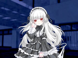 Rating: Safe Score: 0 Tags: 1girl bangs black_dress blush dress flower frilled_sleeves frills hairband image indoors lolita_fashion long_hair long_sleeves looking_at_viewer red_eyes rose solo suigintou white_hair User: admin