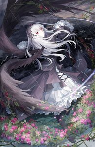 Rating: Safe Score: 0 Tags: 1girl 2013 artist_name bad_id bad_pixiv_id black_wings dress dutch_angle flower frills hairband highres image kyurin_(sunnydelight) lightning long_hair long_sleeves looking_at_viewer plant rain red_eyes red_flower red_rose rose rozen_maiden silver_hair solo suigintou sword thorns very_long_hair vines water weapon wings User: admin