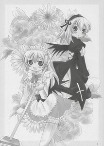 Rating: Safe Score: 0 Tags: 2girls :d apron blush bow dress frills greyscale image long_sleeves looking_at_viewer monochrome multiple_girls open_mouth smile solo standing striped suigintou wings User: admin