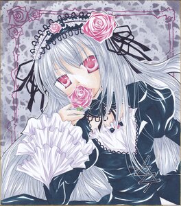 Rating: Safe Score: 0 Tags: 1girl black_ribbon dress flower frills gothic_lolita hair_ribbon hairband image lolita_fashion long_hair long_sleeves looking_at_viewer marker_(medium) pink_flower pink_rose purple_rose red_eyes ribbon rose shikishi silver_hair solo suigintou traditional_media User: admin