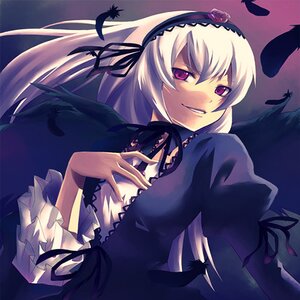 Rating: Safe Score: 0 Tags: 1girl black_ribbon black_wings detached_collar dress feathers frilled_sleeves frills grin hairband image long_hair long_sleeves looking_at_viewer pink_eyes puffy_sleeves silver_hair smile solo suigintou wings User: admin