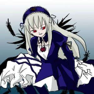 Rating: Safe Score: 0 Tags: 1girl black_wings dress flower frills hairband image long_hair long_sleeves looking_at_viewer red_eyes rose simple_background solo suigintou wings User: admin