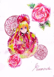 Rating: Safe Score: 0 Tags: 1girl blonde_hair blue_eyes bonnet bow dress flower frills image long_hair looking_at_viewer red_dress shinku solo striped User: admin