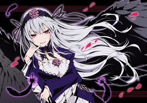 Rating: Safe Score: 0 Tags: 1girl black_wings blood blood_from_eyes breasts cleavage commentary_request doll_joints dress feathered_wings feathers finger_to_mouth flower frills gothic_lolita grin hairband image joints lolita_fashion lolita_hairband long_hair long_sleeves looking_at_viewer medium_breasts petals pink_eyes pinky_to_mouth piyopiyo_(pphiyo) red_eyes rose rozen_maiden silver_hair smile solo suigintou wings User: admin