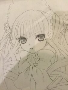 Rating: Safe Score: 0 Tags: 1girl dress flower frills image long_hair looking_at_viewer monochrome rose shinku simple_background solo traditional_media upper_body white_background User: admin