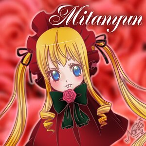 Rating: Safe Score: 0 Tags: 1girl blonde_hair blue_eyes blush bonnet bow bowtie drill_hair flower green_bow image long_hair looking_at_viewer pink_rose rose shinku sidelocks signature solo twintails User: admin