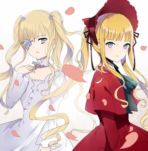 Rating: Safe Score: 0 Tags: 1girl bangs blonde_hair blue_eyes blunt_bangs blush bonnet choker dress flower heart image kirakishou long_hair looking_at_viewer multiple_views pair petals ribbon rose rose_petals shinku sidelocks twintails User: admin