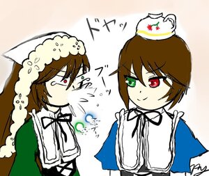 Rating: Safe Score: 0 Tags: brown_hair dress green_dress green_eyes hat heterochromia image long_sleeves pair red_eyes ribbon short_hair siblings smile souseiseki suiseiseki tears User: admin