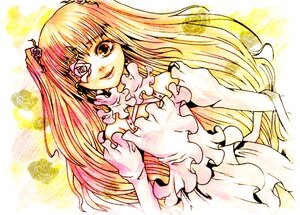 Rating: Safe Score: 0 Tags: 1girl blonde_hair dress eyepatch flower frills hair_ornament image kirakishou long_hair rose smile solo traditional_media two_side_up User: admin