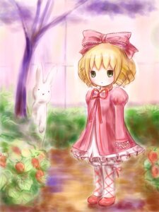 Rating: Safe Score: 0 Tags: 1girl blonde_hair bow bunny dress flower full_body green_eyes hair_bow hina_ichigo hinaichigo image long_sleeves pink_bow pink_dress ribbon shoes short_hair solo standing User: admin