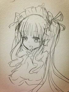 Rating: Safe Score: 0 Tags: 1girl :d dress hair_ribbon image long_hair looking_at_viewer monochrome open_mouth photo ribbon shinku simple_background sketch smile solo traditional_media twintails upper_body User: admin