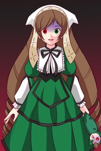 Rating: Safe Score: 0 Tags: 1girl brown_hair dress green_dress green_eyes heterochromia image long_hair long_sleeves looking_at_viewer open_mouth red_eyes simple_background smile solo standing suiseiseki twintails very_long_hair User: admin