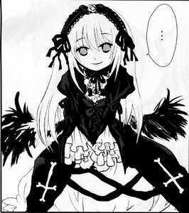 Rating: Safe Score: 0 Tags: ... 1girl black_wings detached_collar dress frills greyscale hairband image lolita_hairband long_hair long_sleeves looking_at_viewer monochrome shikishi simple_background smile solo spoken_ellipsis suigintou traditional_media wings User: admin