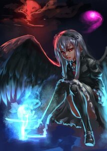 Rating: Safe Score: 0 Tags: 1girl black_dress black_wings dress feathered_wings frills full_moon gothic_lolita hairband image lolita_fashion long_hair long_sleeves looking_at_viewer moon red_eyes silver_hair sitting solo suigintou wings User: admin