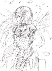 Rating: Safe Score: 0 Tags: 1girl dress greyscale image long_hair long_sleeves monochrome sketch solo suigintou thighhighs User: admin