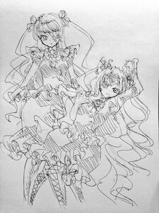 Rating: Safe Score: 0 Tags: 2girls barasuishou dress flower frills greyscale image kirakishou long_hair monochrome multiple_girls pair rose sketch smile traditional_media twintails User: admin