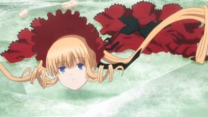 Rating: Safe Score: 0 Tags: 1girl blonde_hair blue_eyes bow dress drill_hair flower image long_hair long_sleeves looking_at_viewer lying on_stomach red_dress shinku solo User: admin