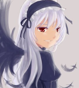Rating: Safe Score: 0 Tags: 1girl auto_tagged bangs black_ribbon feathers frills grey_background grin hairband image juliet_sleeves lolita_hairband long_hair long_sleeves looking_at_viewer puffy_sleeves red_eyes ribbon simple_background smile solo suigintou wings User: admin