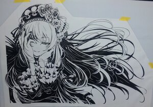 Rating: Safe Score: 0 Tags: 1girl closed_mouth dress floating_hair flower frills greyscale hairband hands_on_own_face image long_hair long_sleeves looking_at_viewer monochrome rose smile solo suigintou traditional_media upper_body wide_sleeves User: admin