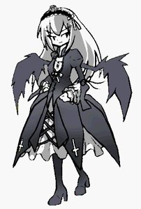 Rating: Safe Score: 0 Tags: 1girl black_wings boots dress flower frills full_body hairband image long_hair long_sleeves monochrome simple_background solo standing suigintou wings User: admin