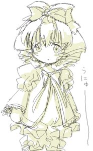 Rating: Safe Score: 0 Tags: 1girl :t artist_request bangs blush bow closed_mouth dress drill_hair eyebrows_visible_through_hair hair_bow hina_ichigo hinaichigo image long_sleeves looking_at_viewer monochrome pout rozen_maiden short_hair simple_background sketch solo white_background yellow_theme User: admin