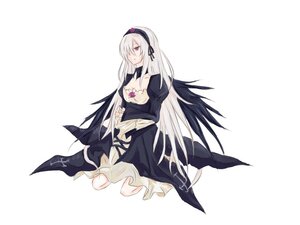 Rating: Safe Score: 0 Tags: 1girl black_dress breasts dress flower full_body hair_over_one_eye hairband image long_hair long_sleeves looking_at_viewer purple_eyes rose solo striped suigintou very_long_hair white_background wings User: admin