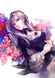 Rating: Safe Score: 0 Tags: 1girl breasts dress flower frills gothic_lolita hairband image lolita_fashion long_hair red_eyes red_flower red_rose ribbon rose silver_hair solo suigintou User: admin