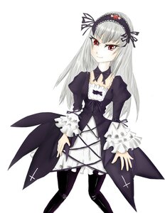 Rating: Safe Score: 0 Tags: 1girl dress frills hairband image juliet_sleeves long_hair long_sleeves looking_at_viewer puffy_sleeves red_eyes silver_hair simple_background smile solo standing suigintou white_background wings User: admin