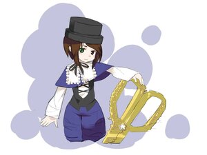 Rating: Safe Score: 0 Tags: 1girl brown_hair dress green_eyes hat image long_sleeves looking_at_viewer short_hair solo souseiseki top_hat User: admin