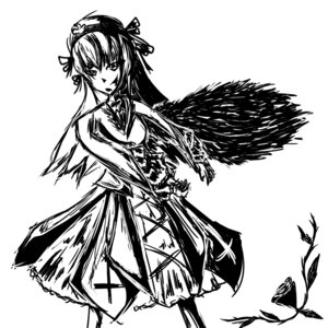 Rating: Safe Score: 0 Tags: 1girl akemi_homura dress greyscale hairband image long_hair looking_at_viewer monochrome open_mouth simple_background solo suigintou white_background wings User: admin
