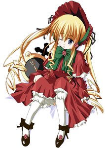 Rating: Safe Score: 0 Tags: 1girl blonde_hair blue_eyes blush bonnet bow bowtie capelet dress drill_hair flower full_body green_bow hair_ribbon image lolita_fashion long_hair long_sleeves looking_at_viewer one_eye_closed pocket_watch red_capelet red_dress ribbon rose rozen_maiden shinku shoes simple_background sitting solo twintails underwear uta very_long_hair watch white_background white_legwear User: admin