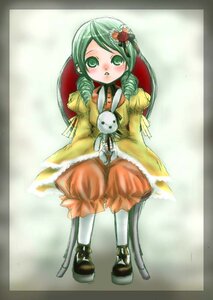 Rating: Safe Score: 0 Tags: 1girl blush drill_hair flower full_body green_eyes green_hair hair_ornament image kanaria long_sleeves solo standing stuffed_animal twin_drills User: admin