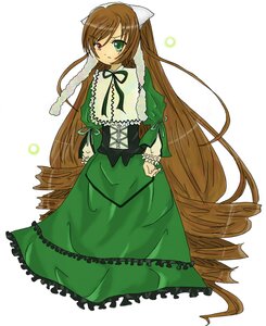 Rating: Safe Score: 0 Tags: 1girl brown_hair dress frills full_body green_dress green_eyes heterochromia image long_hair long_sleeves looking_at_viewer red_eyes ribbon simple_background solo standing suiseiseki very_long_hair white_background User: admin