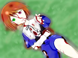 Rating: Safe Score: 0 Tags: 1girl bleeding blood blood_on_face bloody_clothes bloody_hands brown_hair dress grass guro heterochromia image injury lying nosebleed ryuuguu_rena short_hair solo souseiseki torn_clothes User: admin