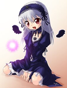 Rating: Safe Score: 0 Tags: 1girl :d artist_request blush detached_collar dress frills full_body hairband image juliet_sleeves long_hair long_sleeves looking_at_viewer open_mouth photoshop_(medium) puffy_sleeves red_eyes rozen_maiden silver_hair simple_background sitting smile solo suigintou white_background wings User: admin