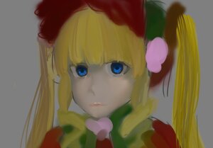 Rating: Safe Score: 0 Tags: 1girl bangs blonde_hair blue_eyes bow expressionless grey_background hat heart image lips long_hair looking_at_viewer portrait shinku simple_background solo User: admin
