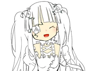 Rating: Safe Score: 0 Tags: 1girl bangs closed_eyes detached_collar dress facing_viewer flower hair_flower hair_ornament image kirakishou long_hair open_mouth simple_background smile solo twintails upper_body white_background white_hair User: admin