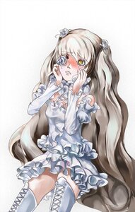 Rating: Safe Score: 0 Tags: 1girl blush boots cross-laced_footwear detached_sleeves dress eyepatch flower frills hair_ornament image kirakishou long_hair rose solo thigh_boots thighhighs twintails very_long_hair white_dress white_rose yellow_eyes zettai_ryouiki User: admin