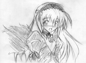 Rating: Safe Score: 0 Tags: 1girl :d blush dress frills greyscale hairband image long_hair long_sleeves looking_at_viewer monochrome open_mouth simple_background smile solo suigintou upper_body white_background wings User: admin