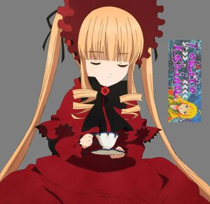 Rating: Safe Score: 0 Tags: 2girls blonde_hair bonnet bow closed_eyes cup dress drill_hair image long_hair multiple_girls saucer shinku solo table tea teacup twintails User: admin