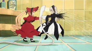 Rating: Safe Score: 0 Tags: 2girls dress frills image long_hair long_sleeves multiple_girls pair shinku standing suigintou very_long_hair wings User: admin