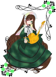 Rating: Safe Score: 0 Tags: 1girl brown_hair dress flower frills full_body green_dress green_eyes heterochromia image long_hair long_sleeves looking_at_viewer red_eyes rose smile solo suiseiseki very_long_hair vines watering_can white_background User: admin