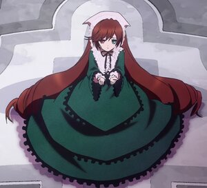 Rating: Safe Score: 0 Tags: 1girl brown_hair dress frills green_dress green_eyes heterochromia image long_hair long_sleeves looking_at_viewer red_eyes solo suiseiseki very_long_hair User: admin