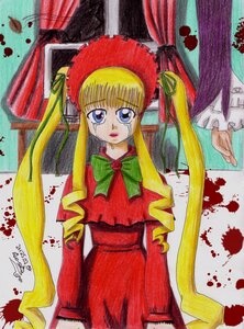 Rating: Safe Score: 0 Tags: 1girl blonde_hair blood blood_on_face blood_splatter bloody_clothes blue_eyes bonnet bow bowtie cowboy_shot dress drill_hair green_bow green_neckwear image long_hair long_sleeves looking_at_viewer marker_(medium) red_dress shinku solo traditional_media twin_drills twintails very_long_hair User: admin