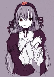 Rating: Safe Score: 0 Tags: 1girl choker dress flower hairband image long_hair long_sleeves looking_at_viewer rose simple_background sketch smile solo suigintou upper_body wings User: admin