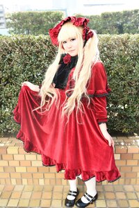 Rating: Safe Score: 0 Tags: 1girl bangs blonde_hair blue_eyes bonnet bow dress flower full_body lace long_hair looking_at_viewer mary_janes red_dress red_flower red_rose rose shinku shoes solo standing twintails white_legwear User: admin