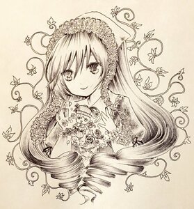 Rating: Safe Score: 0 Tags: 1girl drill_hair flower hatsune_miku image lace long_hair looking_at_viewer monochrome smile solo suiseiseki traditional_media twin_drills upper_body very_long_hair User: admin