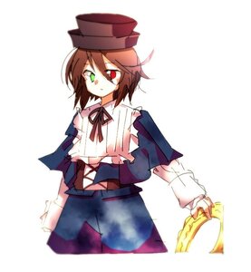 Rating: Safe Score: 0 Tags: 1girl blue_dress brown_hair capelet green_eyes hat heterochromia holding image long_sleeves looking_at_viewer red_eyes ribbon short_hair simple_background solo souseiseki top_hat white_background User: admin